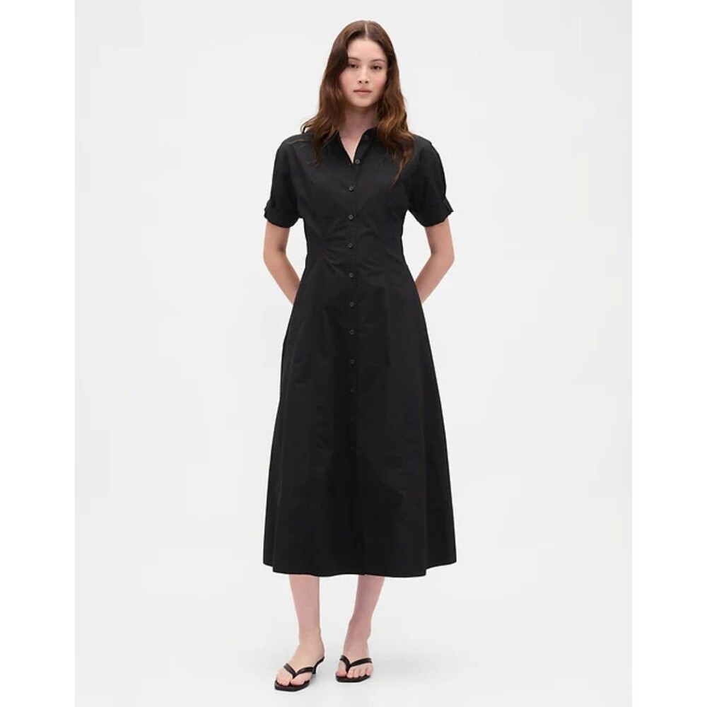 New Gap Dress Large Tall Roll-cuff Poplin Midi Shirtdress Cotton Fit Flare Midi‎